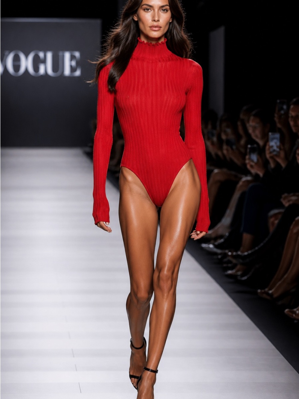 Windsor Red Ribbed Mock Neck Long-Sleeve Bodysuit